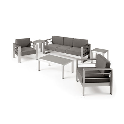Cherie Outdoor 5 Seater Aluminum Sofa Chat Set with 2 Side Tables