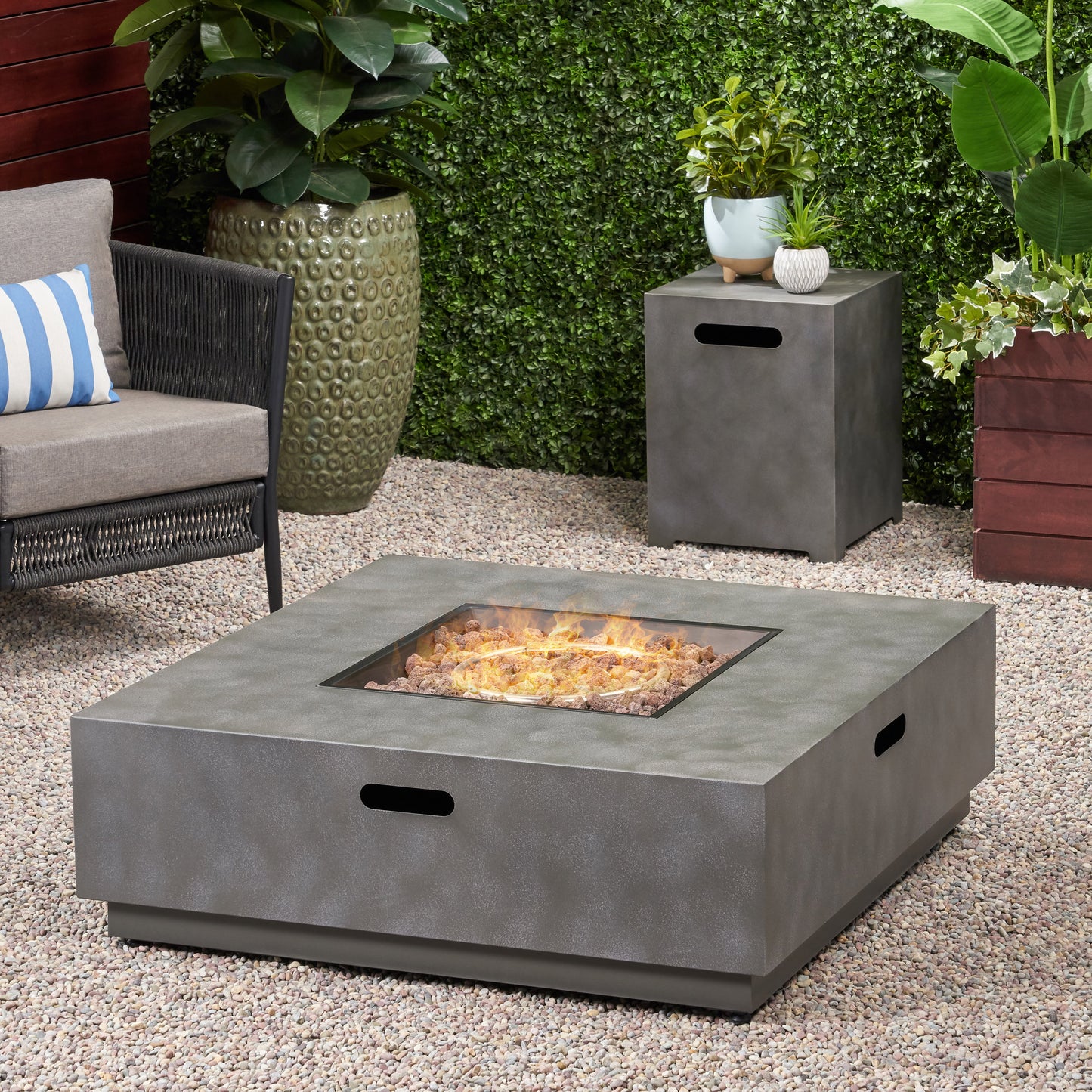 Jasmine Outdoor 40-Inch Square Fire Pit with Tank Holder