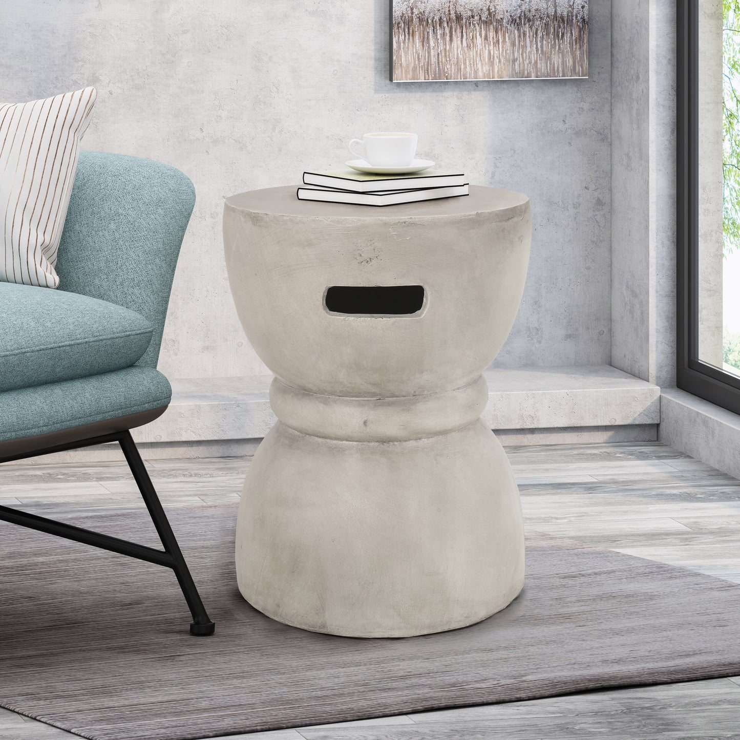 Domitri Outdoor Contemporary Lightweight Concrete Accent Side Table