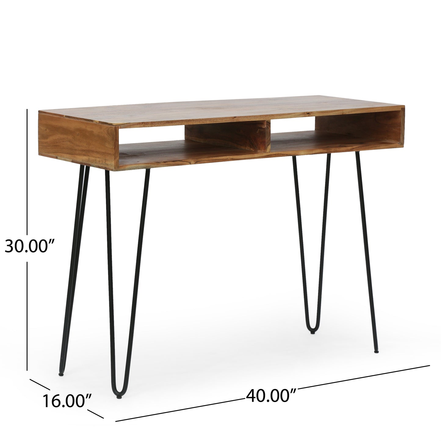 Reidsville Modern Industrial Handcrafted Acacia Wood Storage Desk with Hairpin Legs