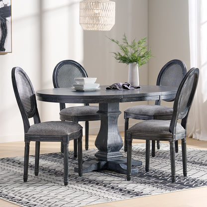 Lintz French Country Wood and Cane 5-Piece Expandable Oval Dining Set