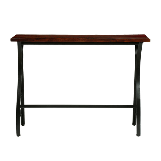 Jolson Modern Industrial Handmade Acacia Wood Console Table, Dark Brown and Black