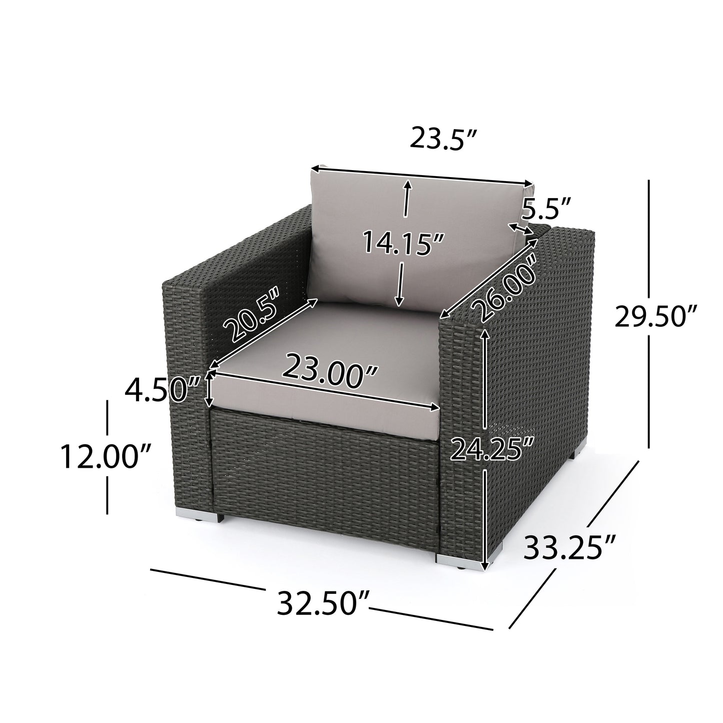 Avianna Outdoor Wicker Club Chair with Cushions, Set of 2