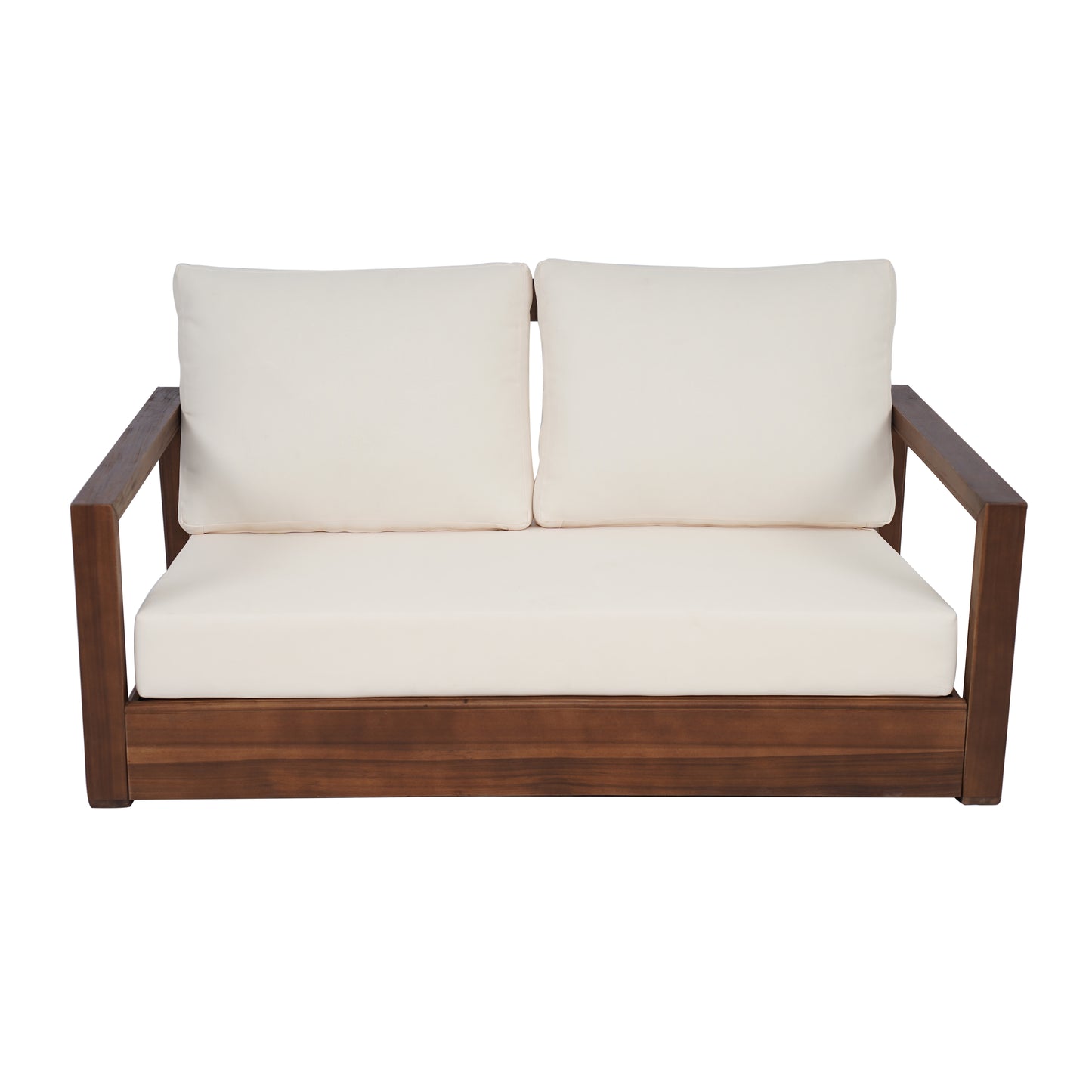 Andrae Outdoor Acacia Wood Loveseat Set with Coffee Table