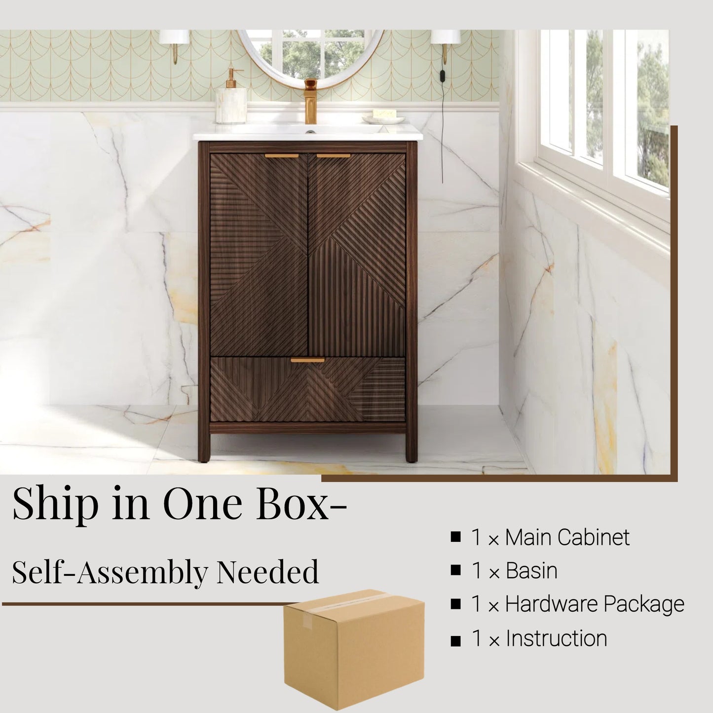 Felix 24 Inches Bathroom Vanity with Sink Combo, Modern Bathroom Vanity with Single Faucet Hole, Textured Door Panels
