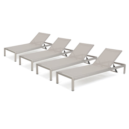 Cherie Modern Outdoor Gray Mesh Chaise Lounge with Wheels