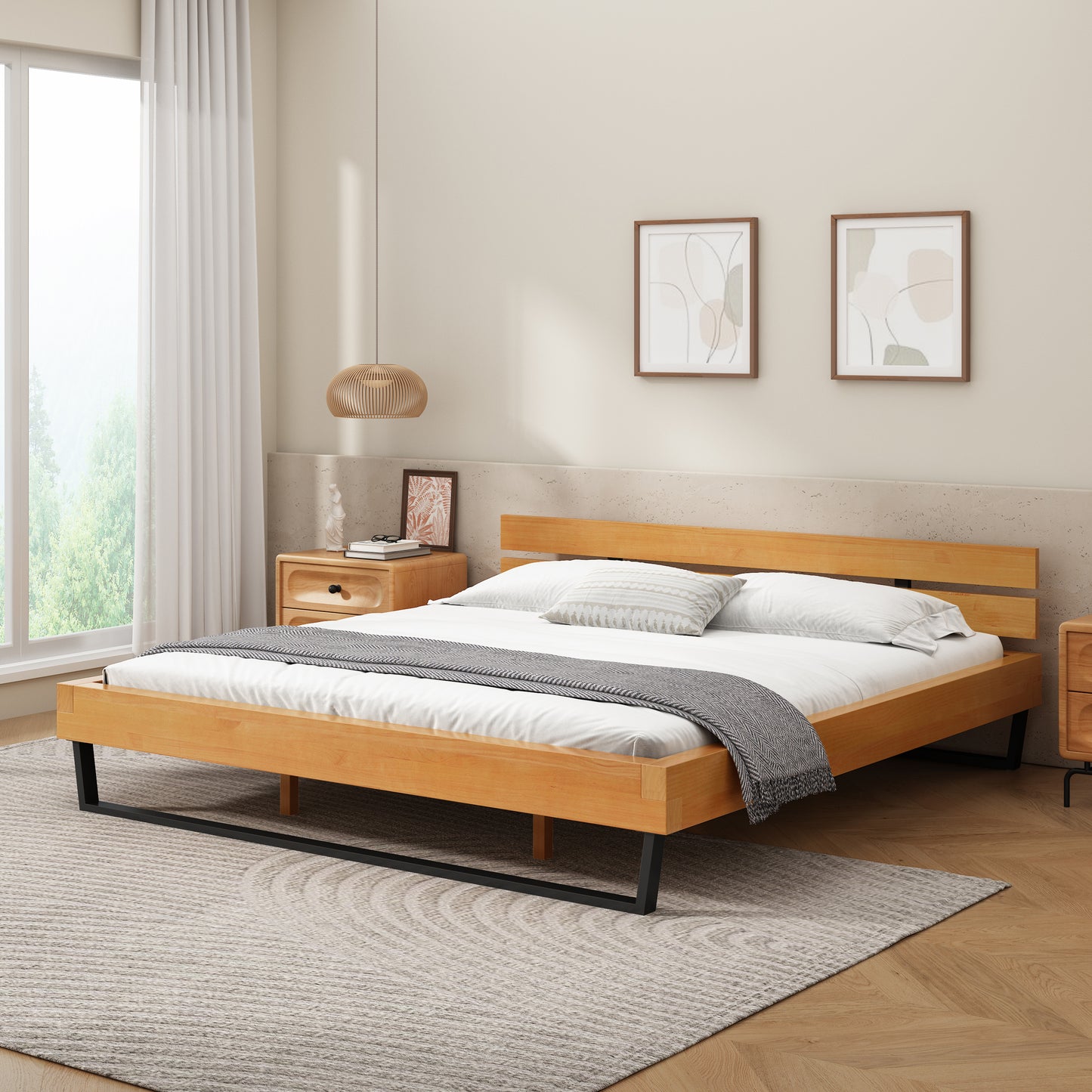 Dashiell Modern Solid Pine Bed Frame in Natural and Black,Making Serene Bedroom Retreat