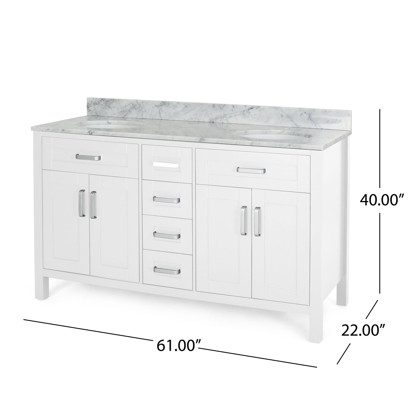 Greeley Contemporary 60" Wood Double Sink Bathroom Vanity with Marble Counter Top with Carrara White Marble