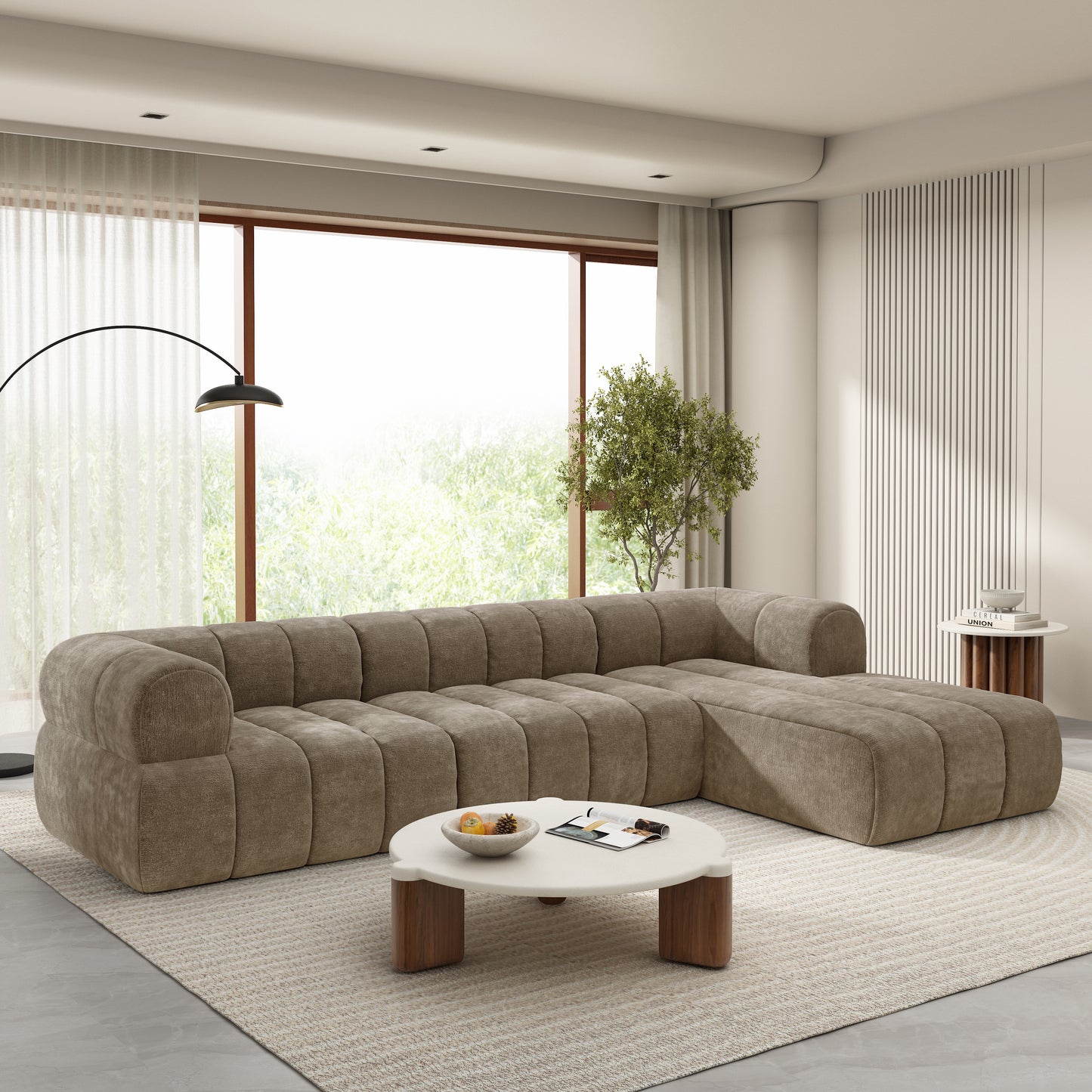 Wilosilos 122" Modern L-Shaped Sectional Sofa with Compressed Sponge and Chaise Lounge, 2-Piece Set