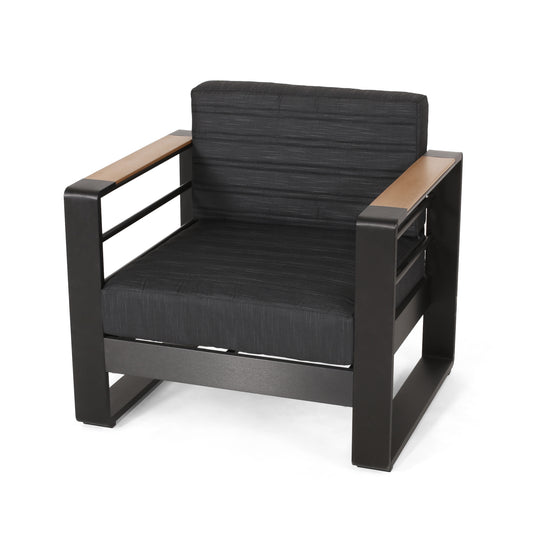 Neffs Outdoor Aluminum Club Chair with Faux Wood Accents