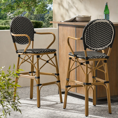 Danberry Outdoor Wicker and Aluminum 29.5 Inch French Barstools, Set of 2