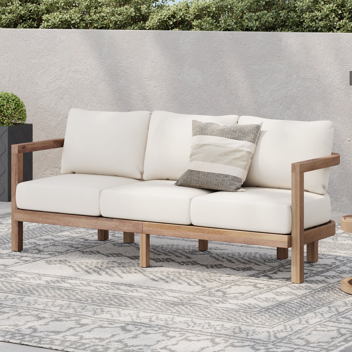 Tirver 3-Seater Outdoor Acacia Wood Patio Sofa with Cushions