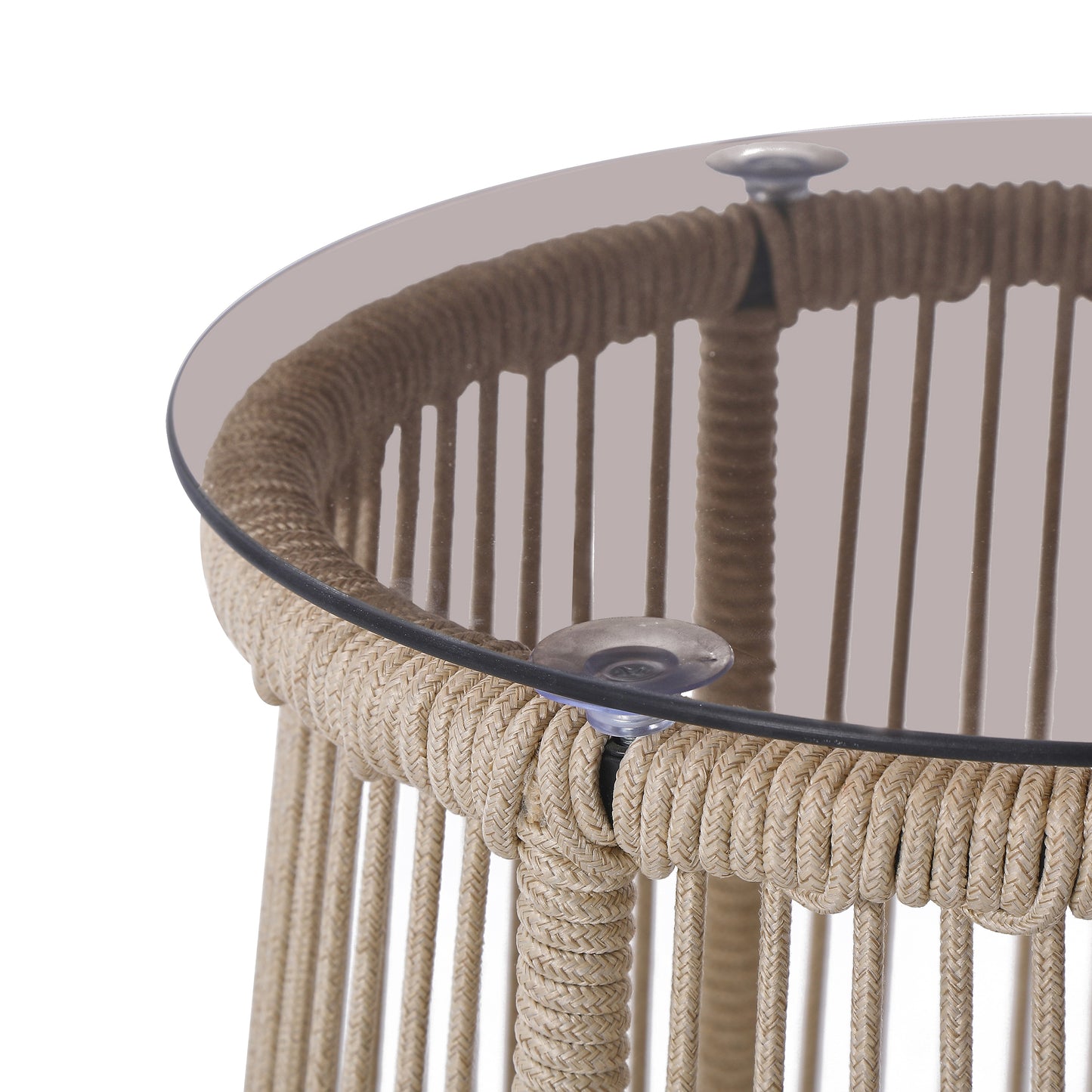 Laycee Modern Outdoor Rope Weave Side Table with Tempered Glass Top