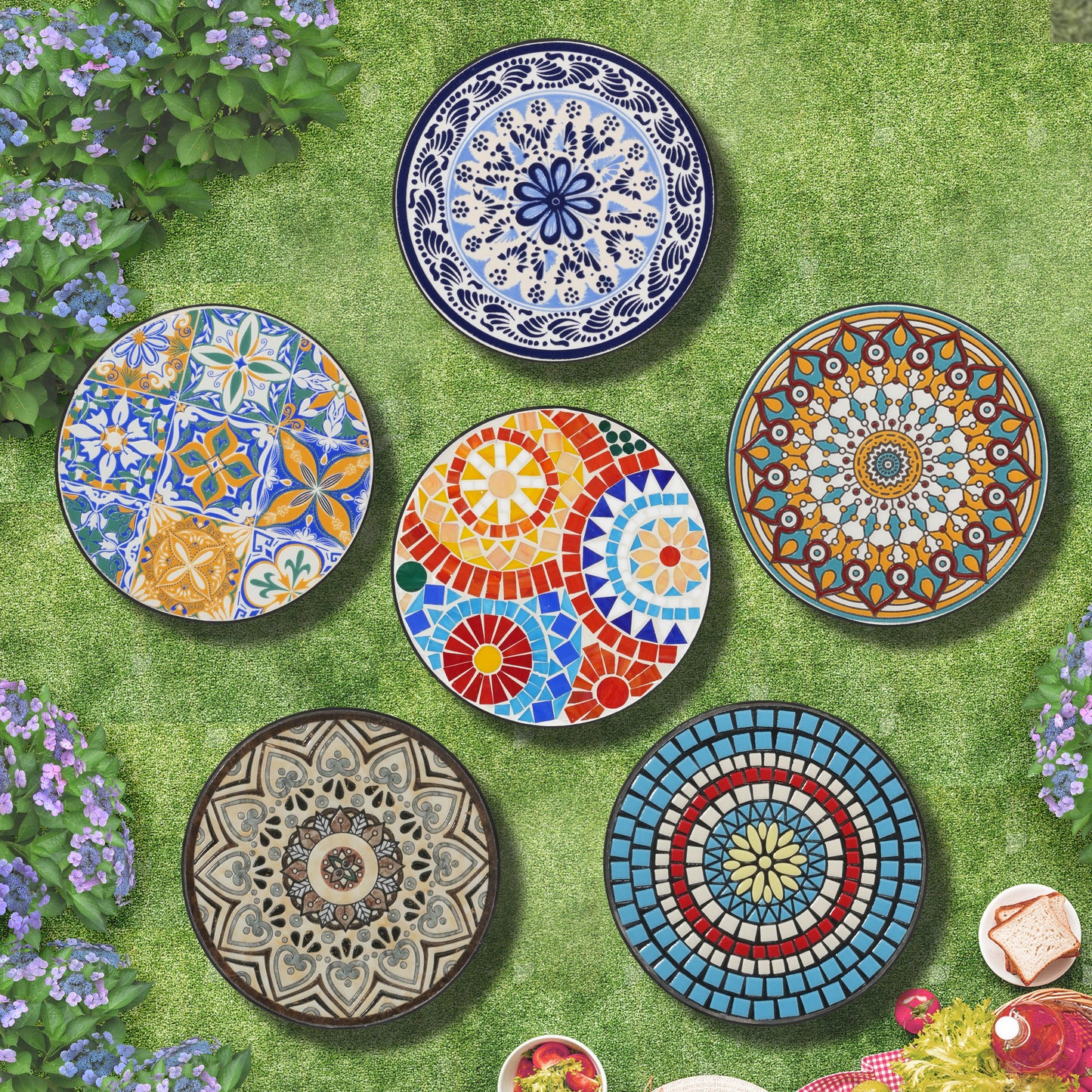 Eulalie Outdoor Patio Round Side Table with Shelf