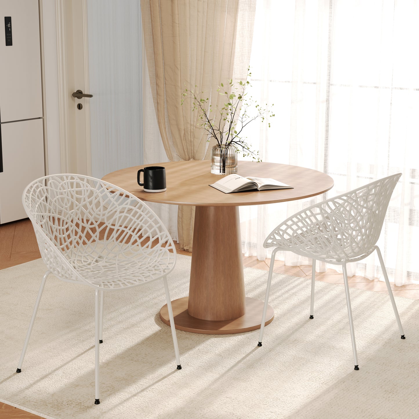 Dahliae Outdoor Patio Dining Chairs, Iron & Plastic, Set of 2