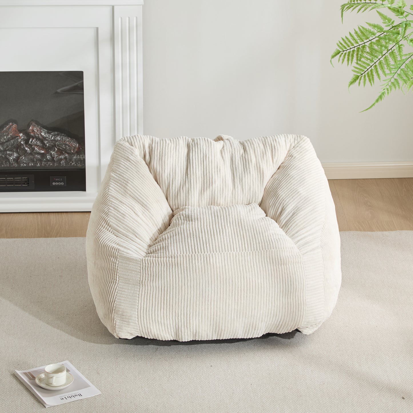 Olbia Indoor Bean Bag Chair, Beige Faux Fur
