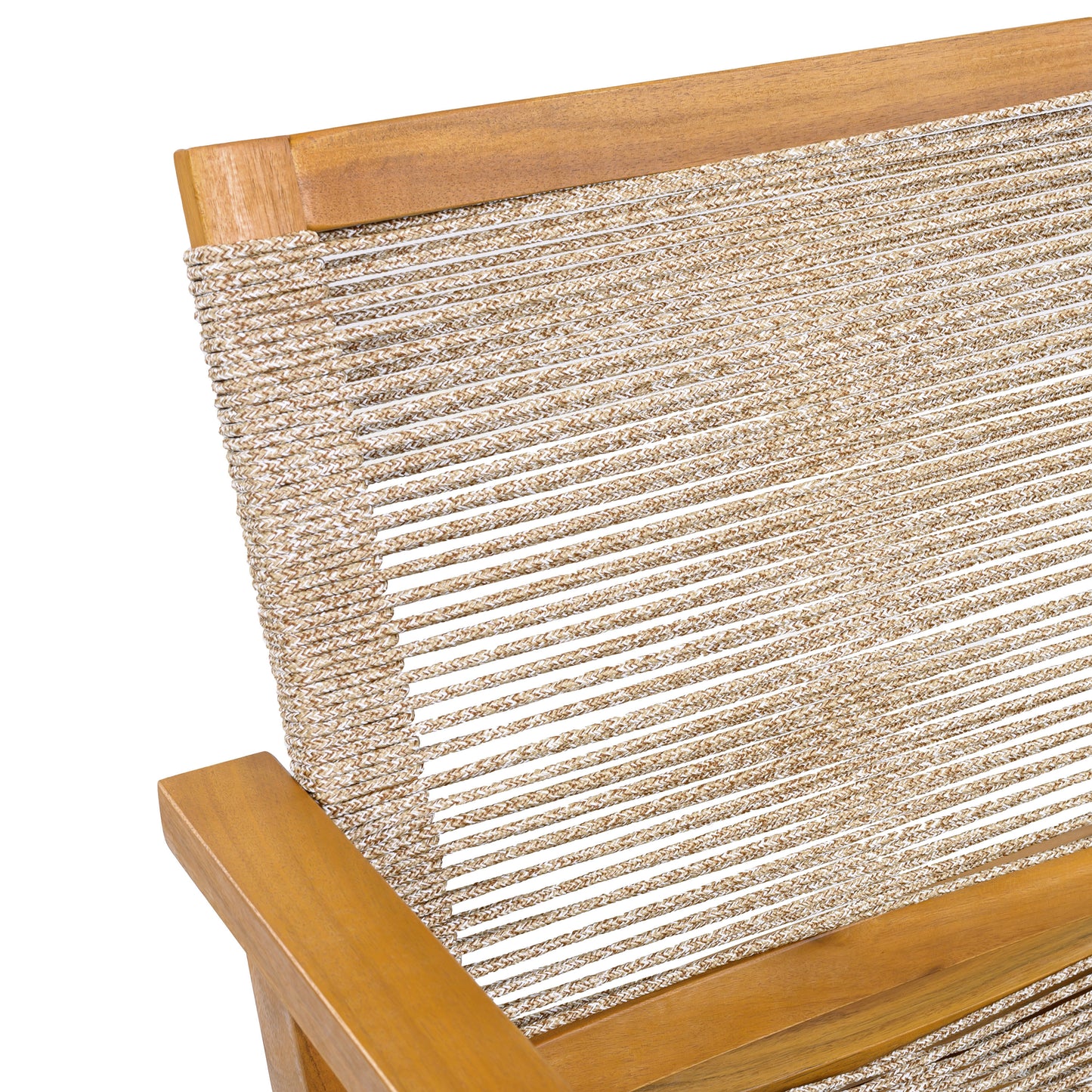 Aelfric Outdoor Dining Chairs Set of 2, Teak Finish Wood Frame and Mix Brown Rope, Natural Courtyard Style, 400lbs Capacity