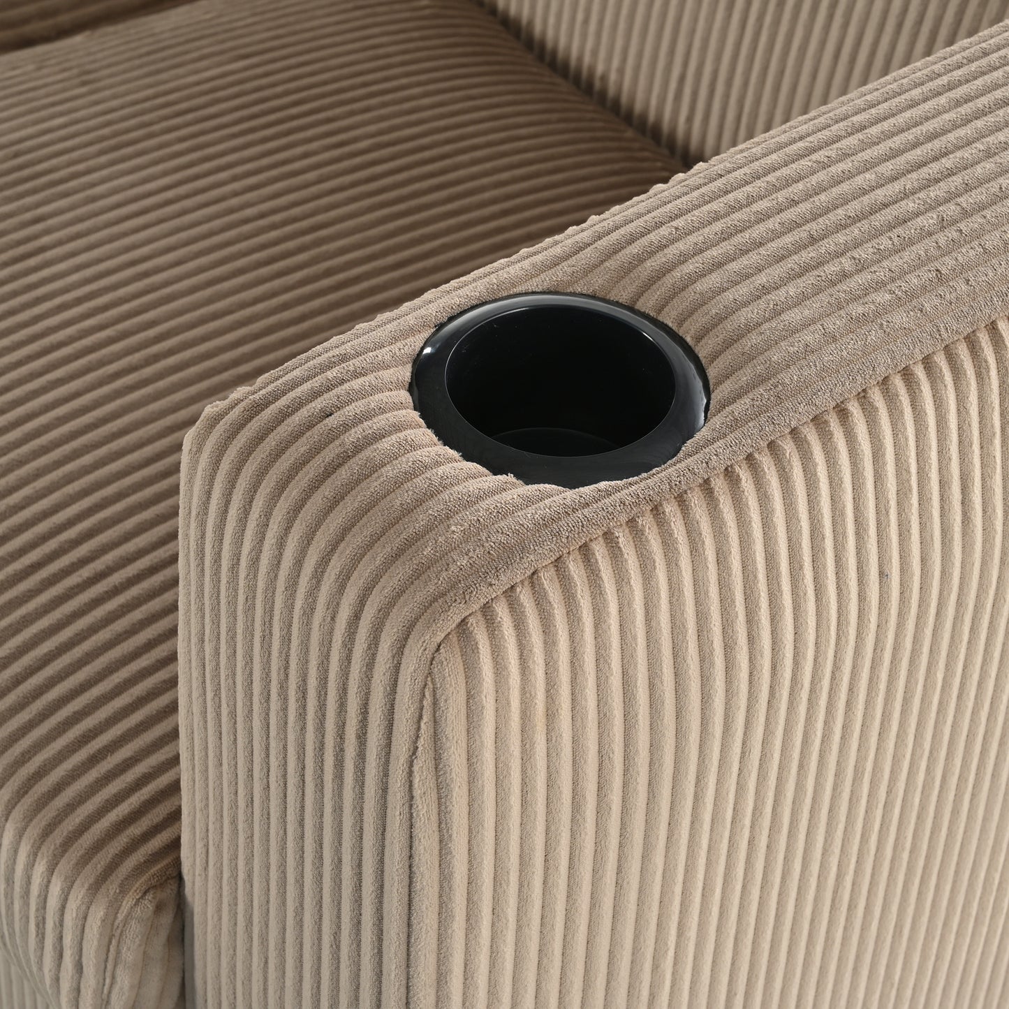 Modern three-seat Solid Wood sofa in striped finish with two cup holders