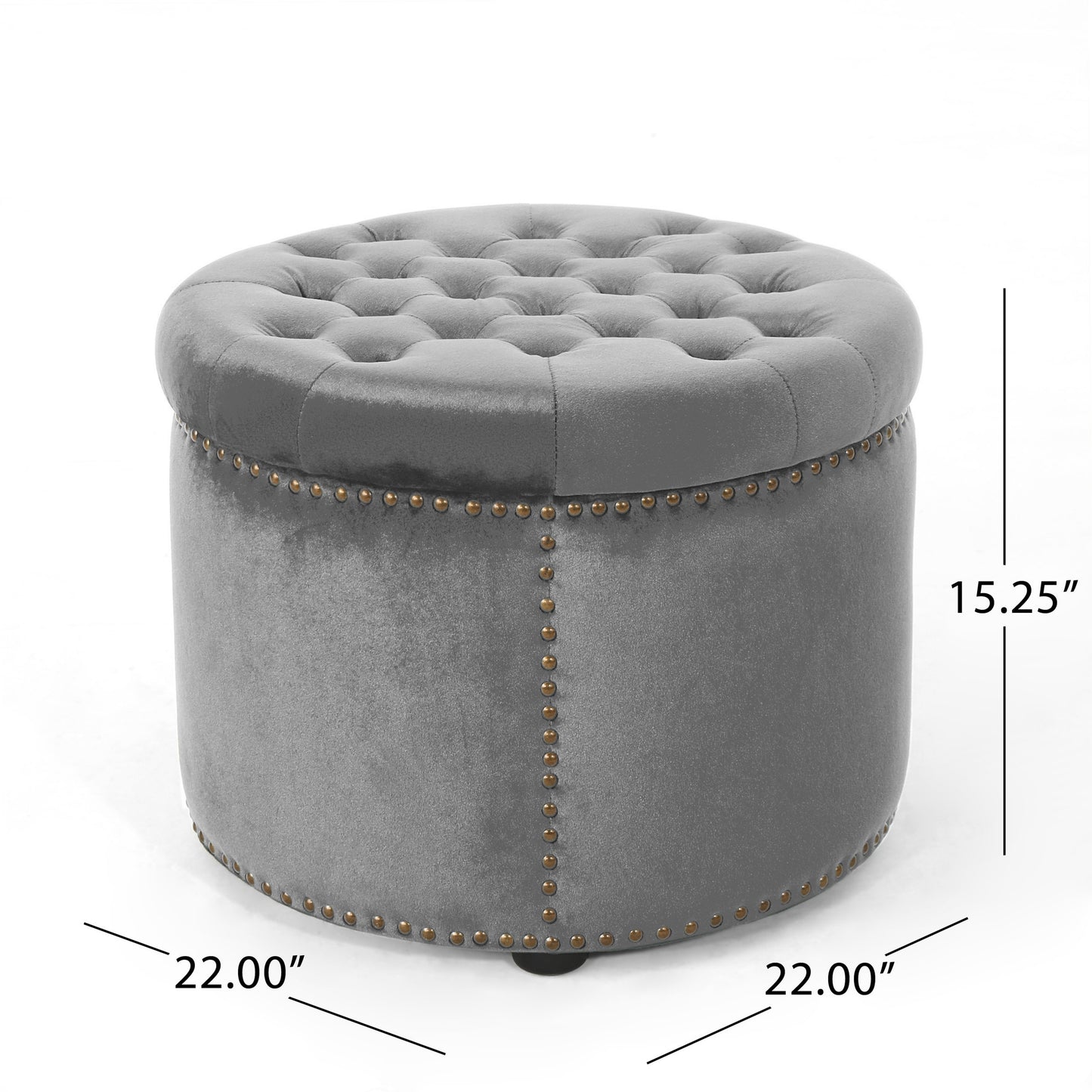Peregrine Light luxury retro rivet decorative velvet ottoman, round cushioned stool