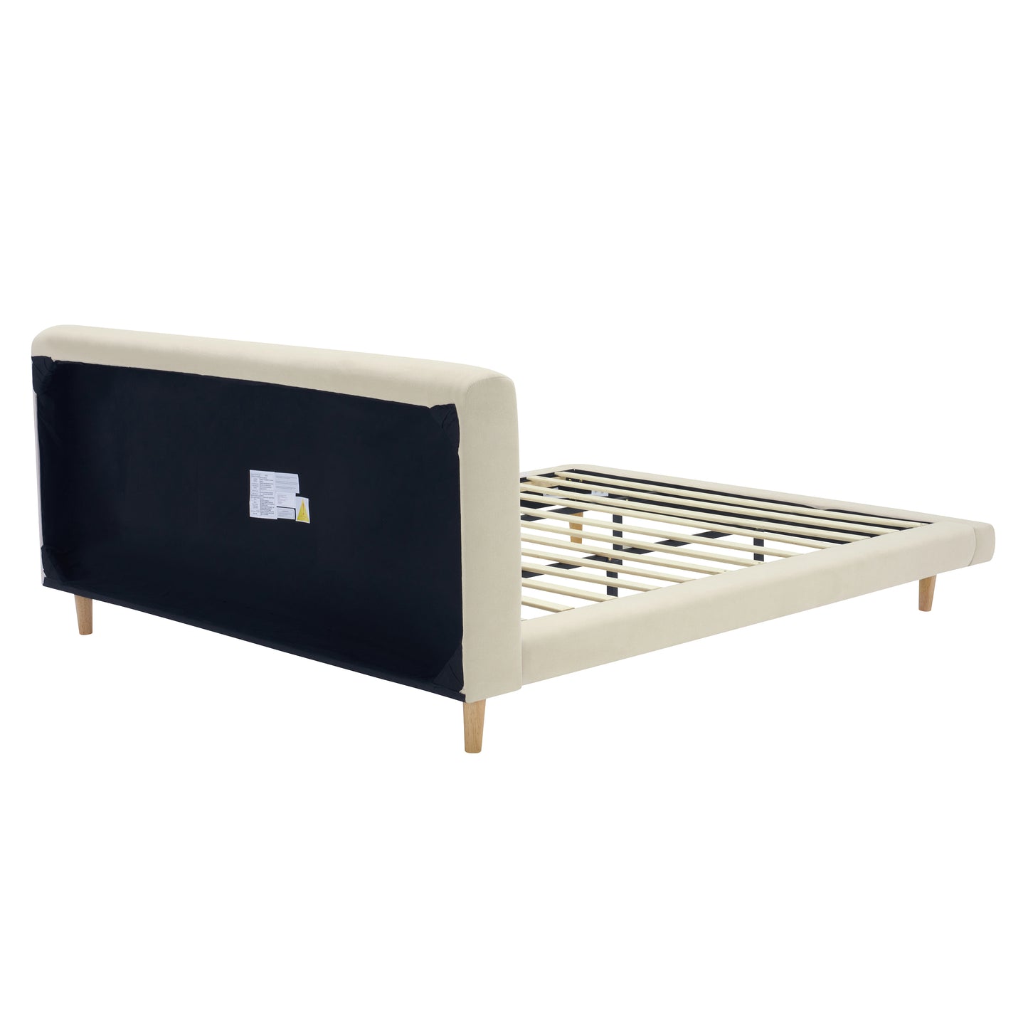 Hereward Beige Chunky Fabric King Bed Frame – Plush Textured Upholstery with Solid Rubberwood Legs, 800lbs Capacity
