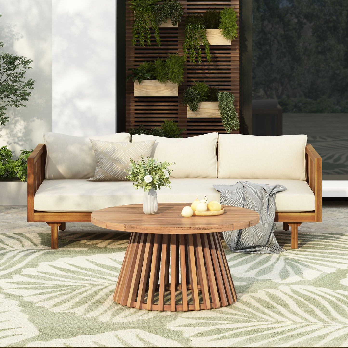 Xenath Outdoor Patio Furnitre Sets 3 Pieces,3 Seater Daybed + Acacia Wood Table