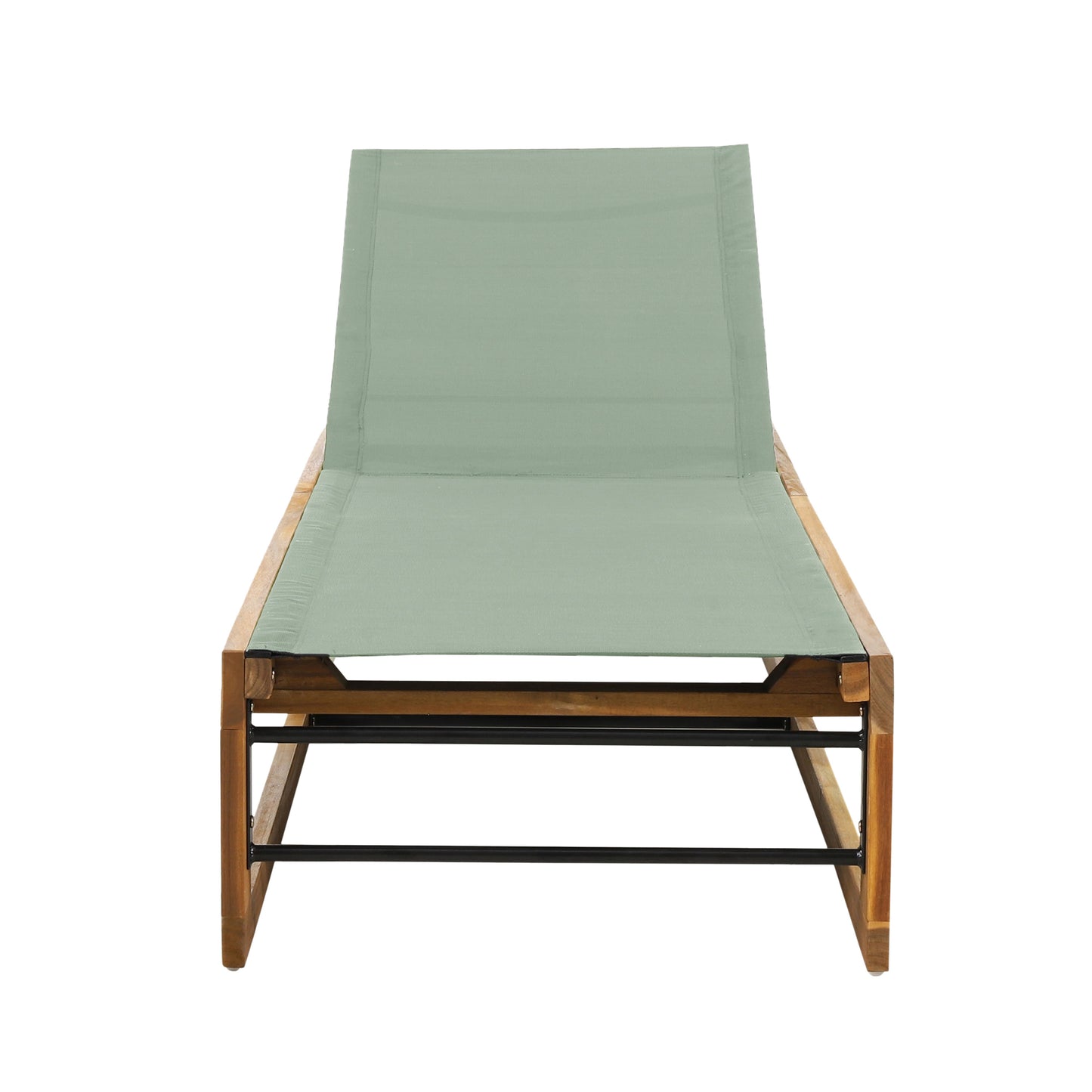 Leavitt Outdoor Mesh and Wood Adjustable Chaise Lounge, Black and Teak