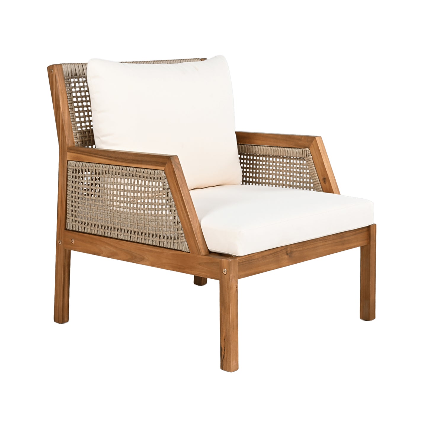 Gossame 4 Piece Acacia Wood Patio Furniture Set, Outdoor Wicker Furniture Sectional Sofa Set with Coffee Table, 5 Seats Sofa Deep Seating with Soft Cushions
