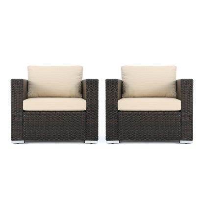 Avianna Outdoor Wicker Club Chair with Cushions, Set of 2