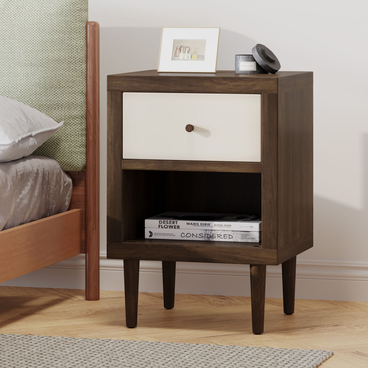 Farhart Faux Wood Single Drawer Nightstand