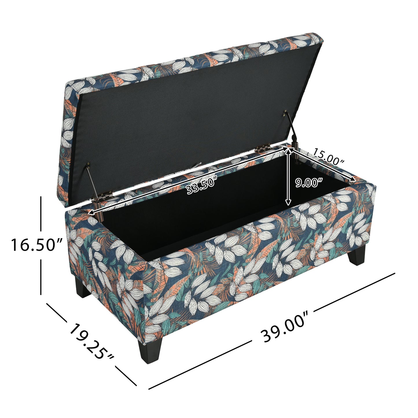 Delray Delray Orange and White Floral Fabric Storage Ottoman