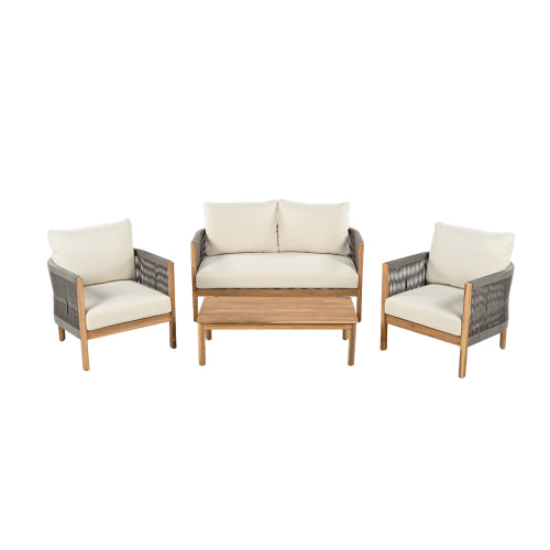 Remble Outdoor Acacia Furniture Set,4-Seat Sofa Set with Cushions and Coffee Table