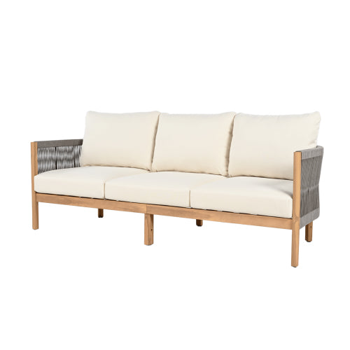 Gulchoer Outdoor 3-Seater Patio Acacia Wood Sofa With Cushion