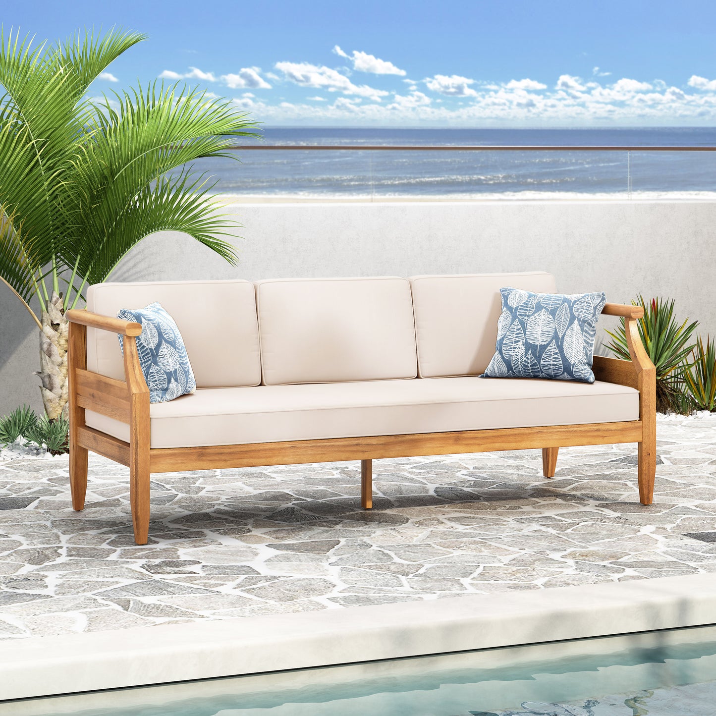 Verdante Mid-Century Style Acacia wood Outdoor Patio Sofa