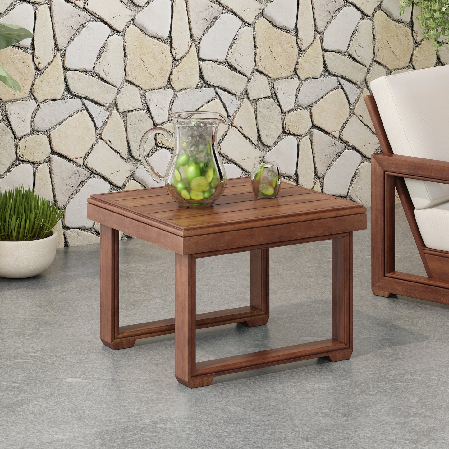 Andrae Outdoor Acacia Wood Side Table