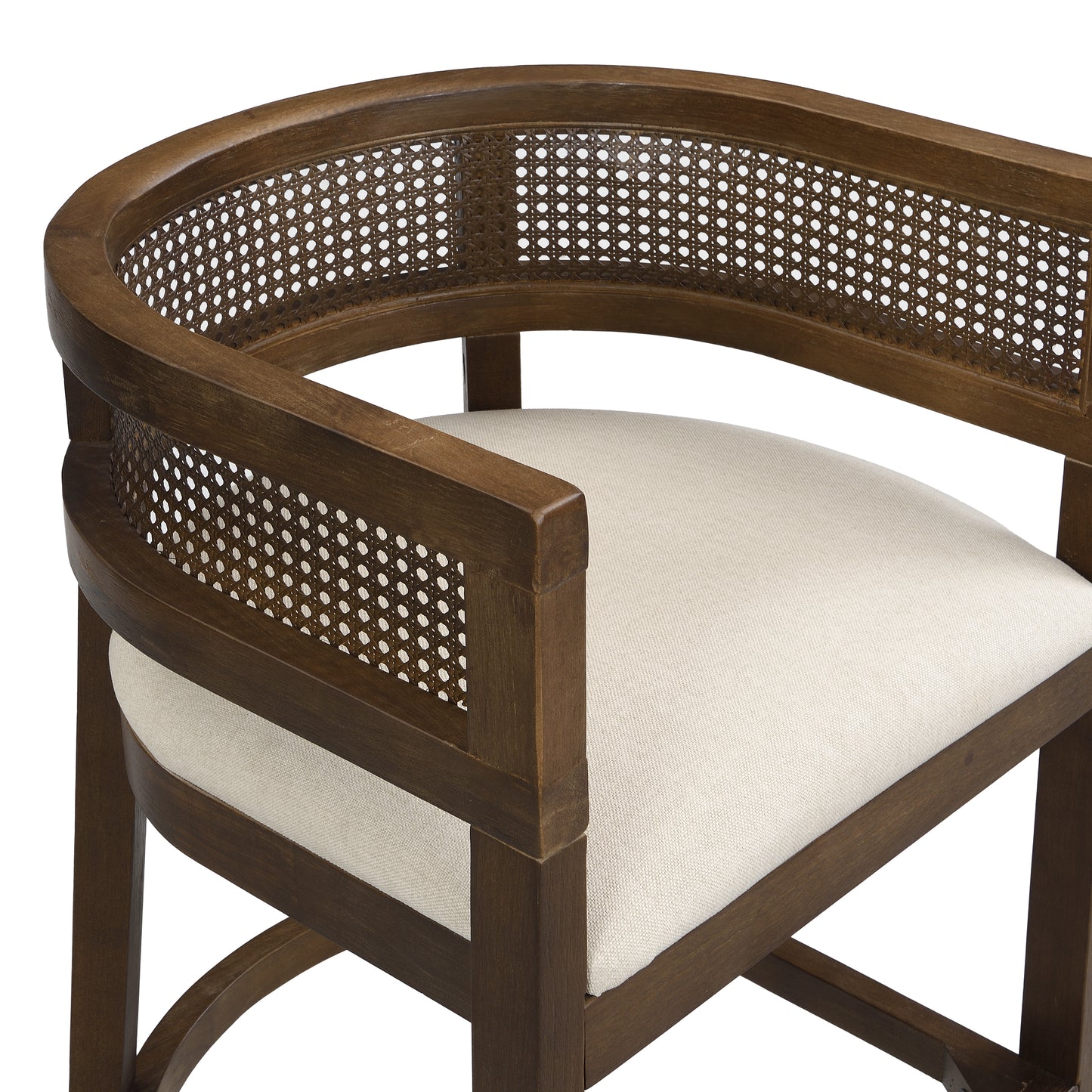 Tiberius Wood And Rattan Upholstered Arm Bar Stools,Set of 2