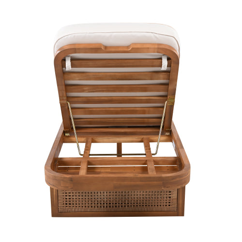 PinDrift Outdoor Lounge Chair - Acacia Wood & PE Rattan Design with White Cushion