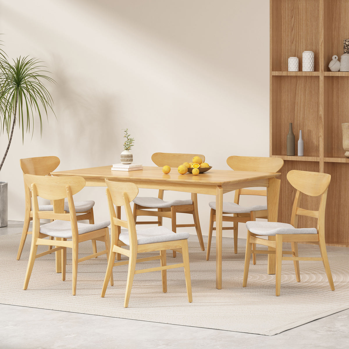 Atherton Wood and Fabric 7 Piece Dining Set