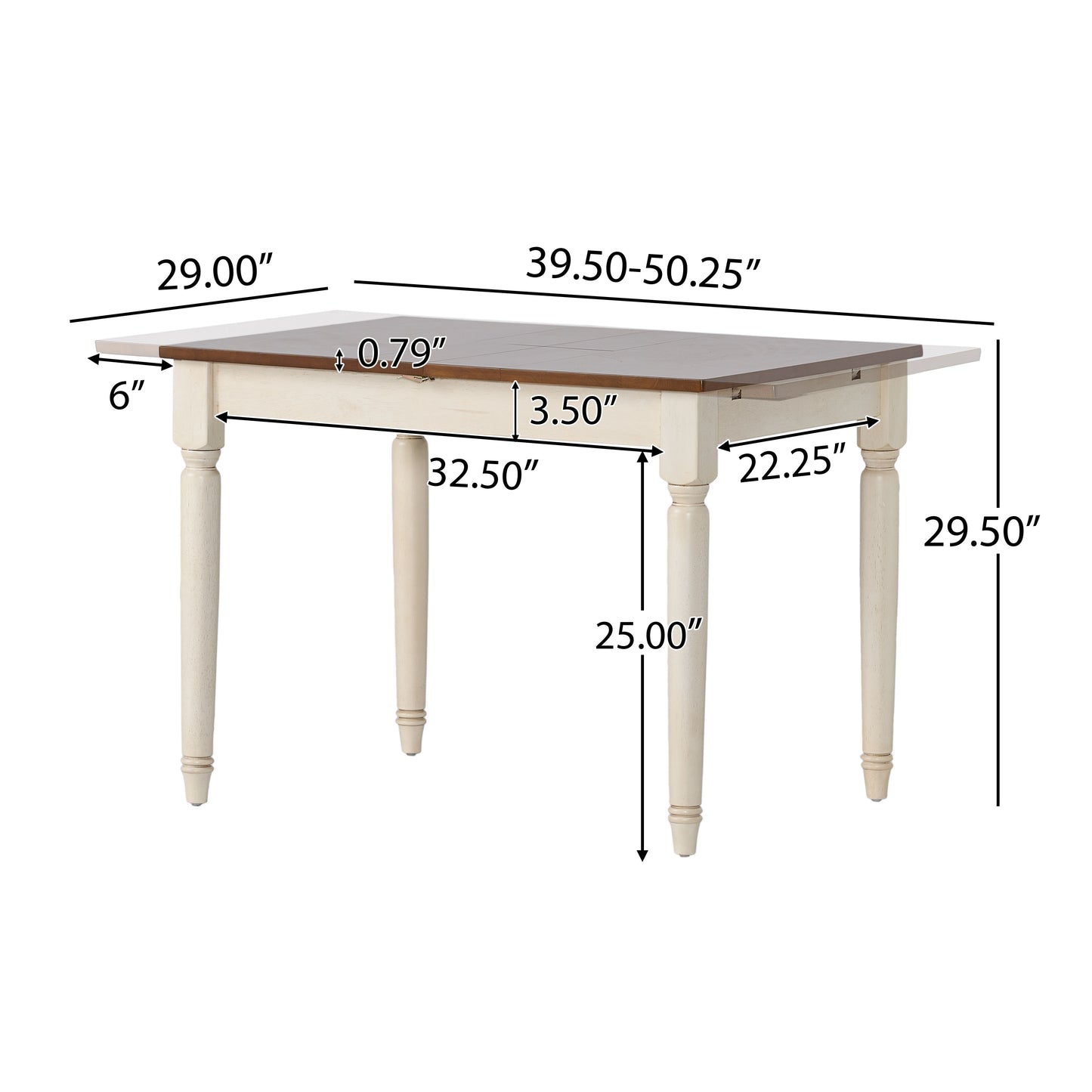 Broughton Rustic Wood Dining Table with Extendable Leaf, Dark Oak and Antique White