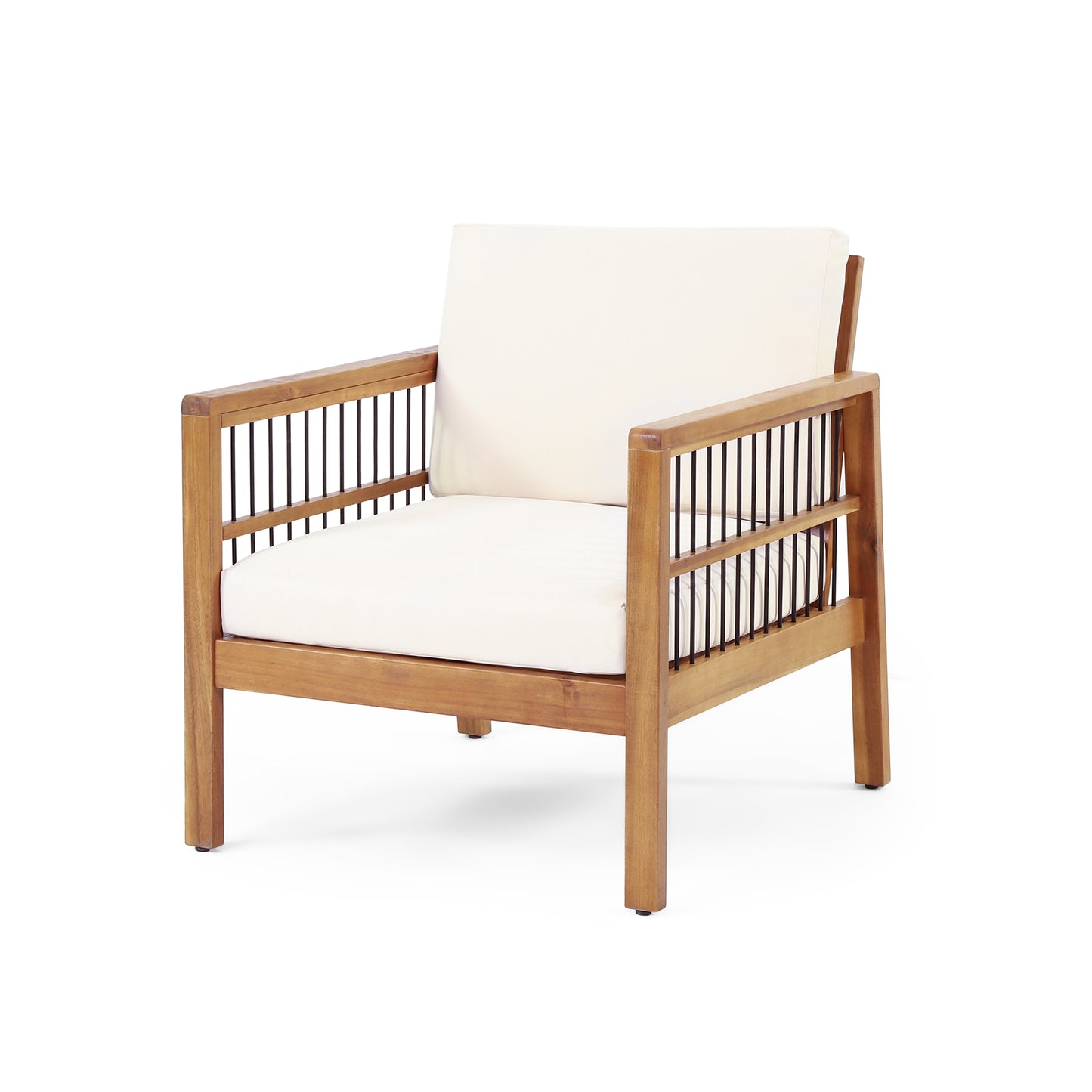 Sagewood Outdoor Acacia Wood and Iron Club Chair with Cushions