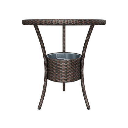 Tampa Bay Outdoor Circular Multi-Brown Wicker Dining Table with Ice Bucket