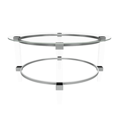 Lynn Modern Round Tempered Glass Coffee Table with Acrylic and Iron Accents