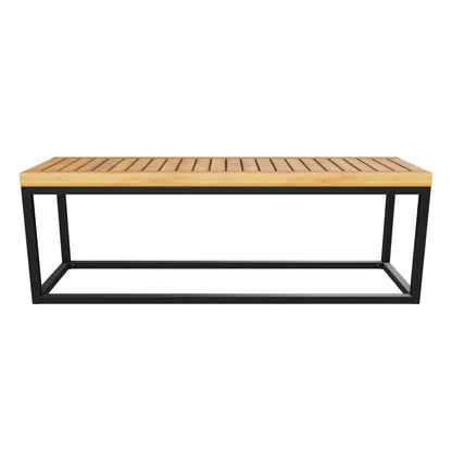 Drew Outdoor Industrial Acacia Wood and Iron Bench