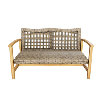 Levant Outdoor Wood and Wicker Loveseat