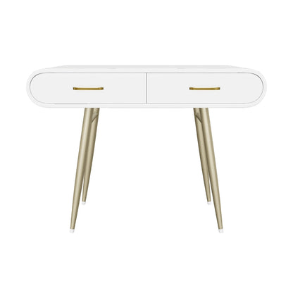Nola Modern Faux Wood Vanity Table, White and Champagne Gold