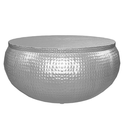 Tuttle Modern Handcrafted Aluminum Drum Coffee Table, Nickel