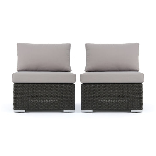 Avianna Outdoor Wicker Armless Club Chair with Cushions, Set of 2