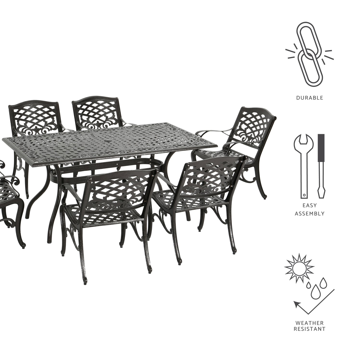 Odena Outdoor 7-piece Cast Aluminum Rectangle Bronze Dining Set