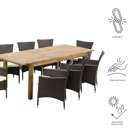 Lorelei Outdoor 9 Piece Wicker Dining Set with Expandable Dining Table