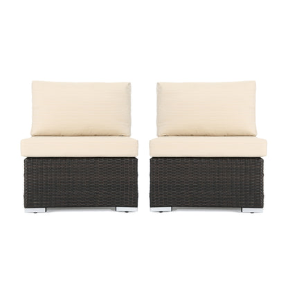 Avianna Outdoor Wicker Armless Club Chair with Cushions, Set of 2
