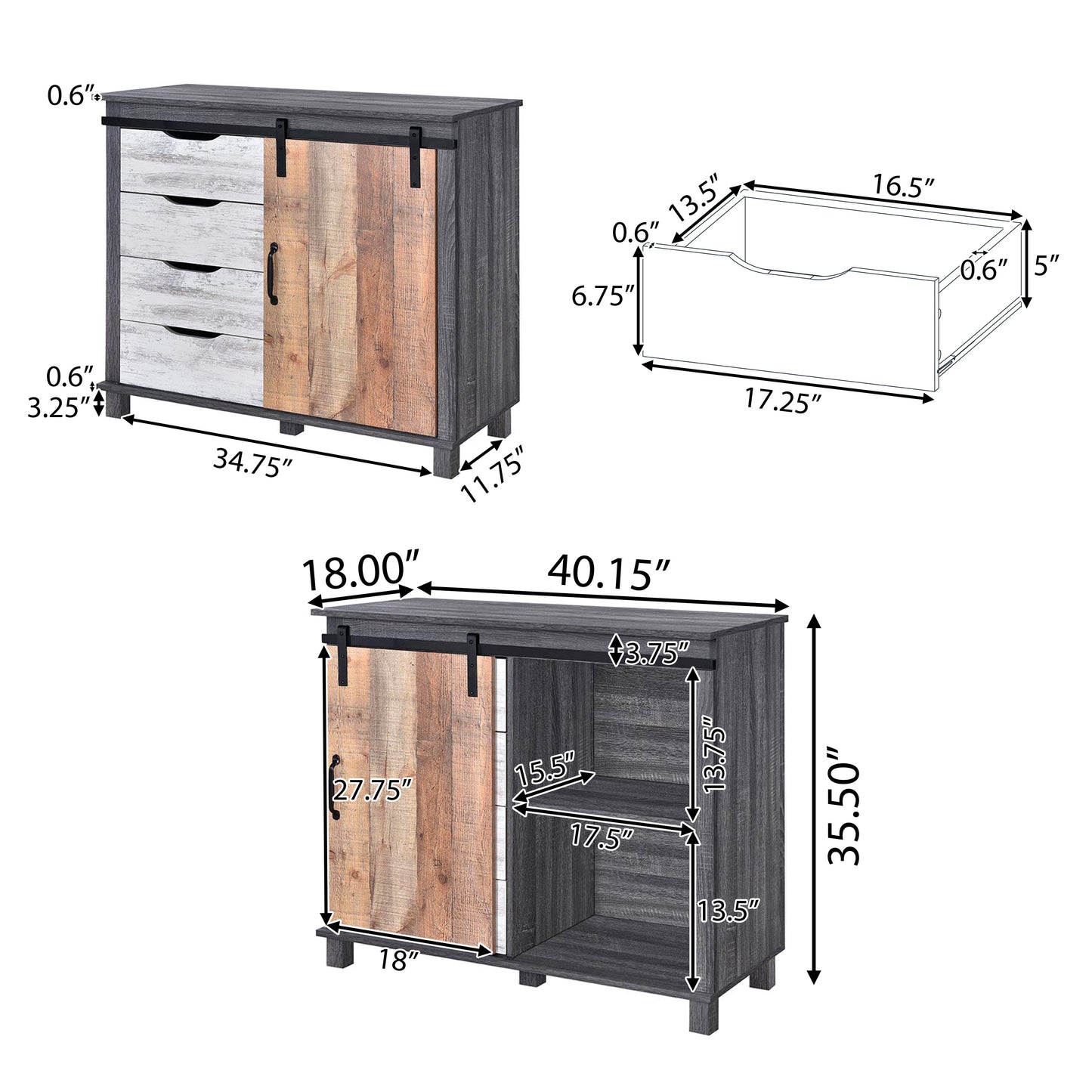 Hennepin Faux Wood Cabinet, Sonoma Gray Oak, White Oak, Yosemite Oak